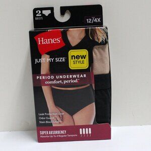 2 Pair Women's Hanes Just My Size Period Underwear Size 12 / 4X - 1 Black 1 Tan